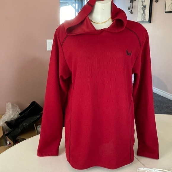 NICK Danger Men's XL Burgundy/ Black Flex Fit LS Hoodie Shirt - Picture 2 of 11